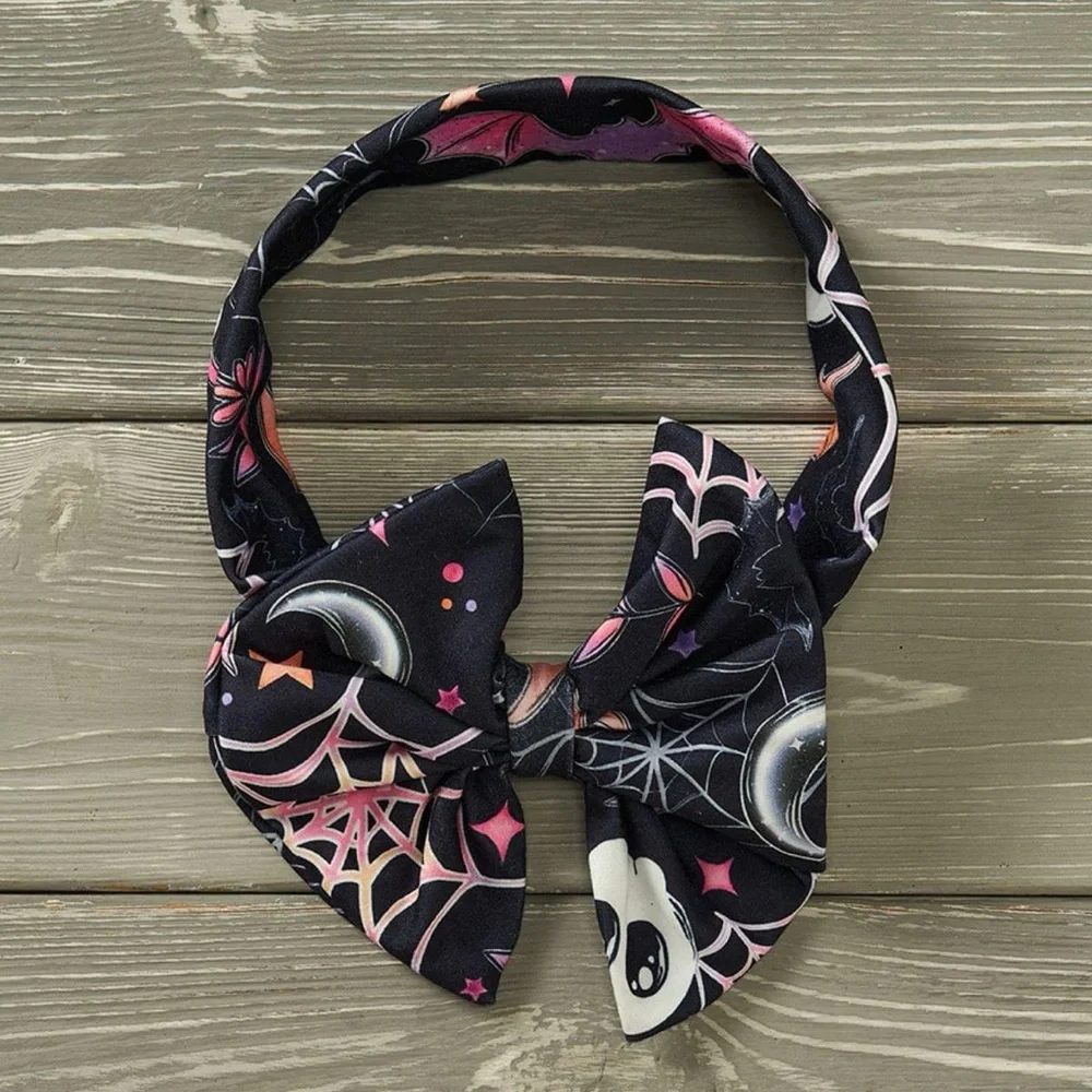 Halloween Milky Silk Bow Headband for Girls – Ghosts, Bats & Stars